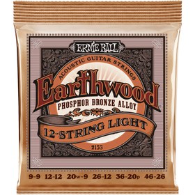 Resim Ernie Ball 2153 Earthwood Phosphor Bronze Slinky Light 12-String Akustik Gitar Teli (9-46) 
