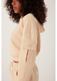 Resim Kadın Kapüşonlu 3 İplik Sweatshirt Bej 