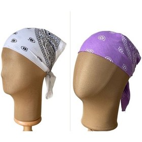 Resim Pamuklu Klasik Desen Unisex 2li Bandana Seti Renkli Bandana Etnik Desenli A Kalite Bandana Beyaz - Lila 