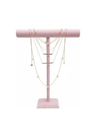 Resim Süet Kaplama Pembe Renk Uzun 50/40 Cm Kolye - Tesbih Sergileme Standi 