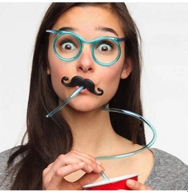 Resim Pipetli Parti Gözlüğü - Çocuk Ve Yetişkin Bıyıklı Pipet Gözlük Mavi Renk 18x14 Cm 1 