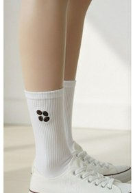 Resim Kahve Seti Minimal Nakışlı Yazlık Kışlık Unisex 4 Çift Beyaz Soket Çorap Seti Beyaz 