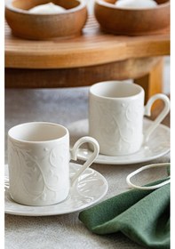 Resim Heda Porselen Bahar 4 Parça 2 Kişilik Porselen Kahve Fincan Takımı Kırık Beyaz 