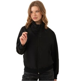 Resim Firststops Kadın Siyah Dik Yaka Su Ve Rüzgar Geçirmez Oversize Crop Mevsimlik Yağmurluk Rüzgarlık Siyah 