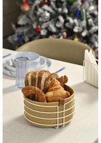 Resim Bej Yuvarlak Ekmek Sepeti Şık,ekmeklik Kahve Hasır Örmeli Makrome-çok Amaçlı Metal Paslanmaz Beyaz 