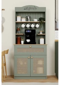 Resim Lucas 2 Kapaklı Çekmeceli Pvc Hasır Desen Kahve Köşesi & Çok Amaçlı Mutfak Dolabı-açık Ceviz & Yeşil Yeşil 