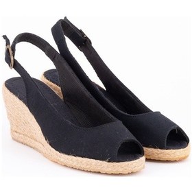 Resim Burnu Açık Arkası Bantlı Dolgu Topuk Siyah Bayan Keten Hasır Espadril Siyah 