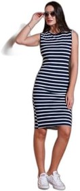 Resim Lela Pamuklu Slim Fit Bisiklet Yaka Çizgili Elbise Bayan ELBİSE 5866168 