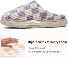 Resim Waysoland Ev terliği, kadın, erkek, tüylü kadın terliği, hafızalı köpük, kareli, kaymaz taban, yatak odası için, kış terliği, iç ve dış mekan için, kürk astarlı 