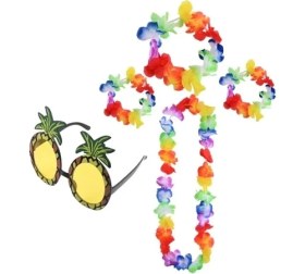 Resim Renkli Ananas Gözlük, Taç, Kolye ve Bileklik Seti 