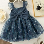 Resim Küçük Kızlar için Yazlık Rüya Gibi Moda Tül Şeffaf Askısız Prenses Fırfır Detaylı Akşam Elbisesi 
