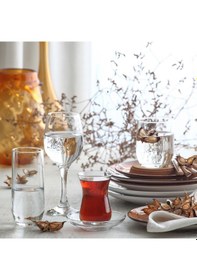 Resim LAV Sude Cam Çeyiz Seti 30'lu (6 Çay Bardağı, 6 Çay Tabağı, 6 Kadeh, 6 Meşrubat , 6 Viski Bardağı) 