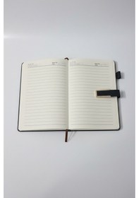 Resim A5 Çizgili Ajanda - Manyetik Kapanışlı - Yumuşak Deri Kapak Siyah 