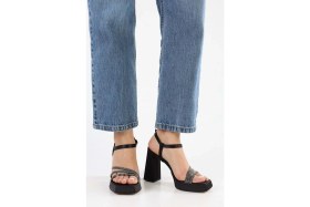 Resim Shoeberry Kadın Merdia Siyah Saten Taşlı Platform Topuklu Ayakkabı 