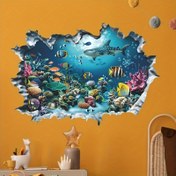 Resim 3D Okyanus Duvar Stickerları, Klasik Stil, Plastik, Düzensiz Şekil, Mat Son, Mercan Resifi ve Köpekbalığı Motifi ile, Salon ve Yatak Odası Dekoru için 