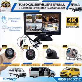 Resim Kayıtlı Servis Okul Kamera Seti 4 Kameralı 10 inç Dokunmatik Ekranlı 256 GB SD Destekli Tak Kullan 