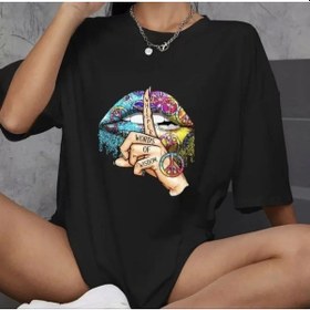Resim Soonaksesuar Unisex Bisiklet Yaka Baskılı Oversize T-shirt - Siyah SIYAH 