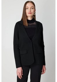Resim On Fashion Kadın Düğmeli Ceket Yaka Triko Siyah Hırka 63926 Siyah 