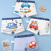 Resim 4 adet Erkek Çocukları İçin Rahat, Nefes Alabilen, Çizgi Film Araba ve Kamyon Baskılı Bokser Briefs - "I Go Go!" ve "I Love You" Tasarımı, Esnek Bel Bandı, Gençler İçin Normal Uygun, Gençler İç Çamaşırı, Eğlenceli Gençler İç Çamaşırı, Rahat Gençler Giyim 