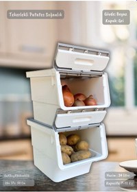Resim 2 Li Gri Tekerlekli Sebzelik Patates Soğan Sepeti Modern Organizer Patateslik Basic Soğanlık 24 L Gri-beyaz 