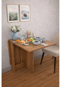 Resim Demonte Pratik Açılır Kapanır Kanatlı Masa - Yemek Masası Garda Açık Kahverengi 