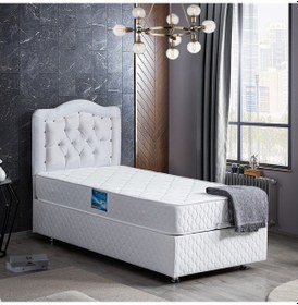 Resim Setaymobilya Baza, Şah Beyaz Tek Kişilik Baza + Başlık + Deluxe Yatak 