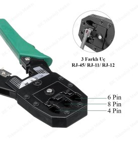 Resim RJ45-RJ11-RJ9 Kablo Sıkma Pensesi + Kablo Soyma Aracı 