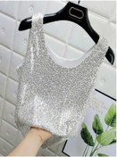 Resim Mefa basic Gri Parlak Payetli Bluz 