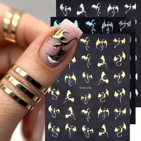 Resim 3 Metal Ejderha Desenli Tırnak Çıkartmaları, Altın ve Gümüş Holografik Y2K Ejderha Tırnak Stickerları, Punk Fantazi Temalı Parti Malzemeleri, Zarif İşçilik, Parlak Dokulu Kaydırma Tırnak Sanatı Kadınlar İçin Uygun Tırnak Dekoru 