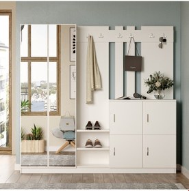 Resim Robin Home Nova Aynalı Vestiyer Portmanto Ayakkabılık Beyaz 