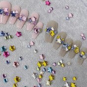 Resim 50 Adet Çok Renkli Yıldız Kristal Rınestones - Düz Taban Tırnak Sanatı Taşları, DIY Takı El Sanatları, Kadınlar için Parlak Pentagram Tırnak Süsleri, Tırnak Dekorasyon Malzemeleri 