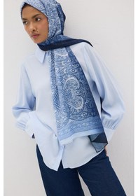 Resim Mirsoy Scarf Eftelya Pamuk Etnik Desen Şal İndigo 
