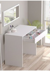 Resim Arya Novella Aynalı Bölmeli Organizer Çekmeceli Makyaj Masası -beyaz 