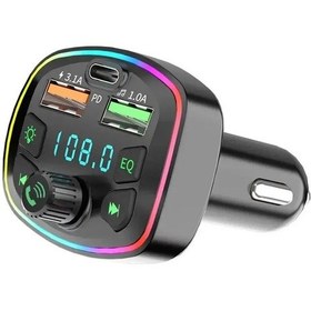 Resim Araba Fm Verici Destek Tf Kartı U Disk Mp3 Çalar Tip C 3.1a Çift Usb Hızlı Black ' Beyaz 