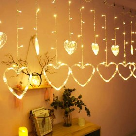 Resim Marsilyan Gün Işığı - Kalpli 3mt - Fişli Eklemeli - Fonksiyonlu Lux Sarkıt Perde LED - Dekor Lamba (4887) 