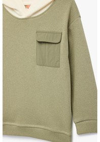 Resim Koton Erkek Bebek Pamuklu Uzun Kollu Bisiklet Yaka Kapşonlu Sweatshirt Haki 