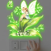 Resim 1 adet Karanlıkta Parlayan Yeşil Kelebek Peri Anahtarı Sticker Kendinden Yapışkanlı Çıkarılabilir PVC Decal, Oturma Odası Yatak Odası Duvar Anahtarı Güzelleme için Uygun 