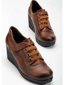 Resim Dolgu Taban Cırtlı Elastik Bant Taba Kadın Günlük Ayakkabı-3133 Taba 