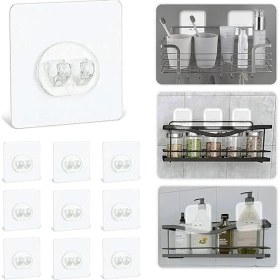 Resim Kendinden Yapışkanlı Kanca, 20 Adet, 6x6 Cm, Şeffaf Akrilik, Banyo ve Mutfak Için Duş Rafı Askısı ve Havlu Askısı 