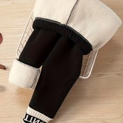 Resim Kız Çocuk Kalınlaştırılmış Polar Astarlı Kışlık Pantolon - Rahat Fitilli Manşetler, Lastikli Bel Bandı, Düz Renk, Soğuk Hava için Slim Fit, Günlük Stil, Açık Hava Oyunları ve Günlük Giyim için Mükemmel, Kız Çocuk Kışlık Giyim, Eğlenceli Tasarım, Yumuşak Doku 