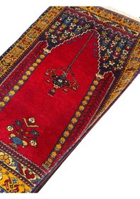 Resim El Dokuma Çift Sıfır Eski Yahyalı Namazlık Kök Boya %100 Yün Seccade Kırmızı 