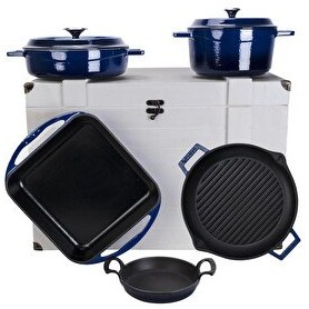 Resim Lava Döküm Beyaz Ahşap Sandık Hediyeli Mavi Çeyiz Seti LV S ET CYZ B-W 