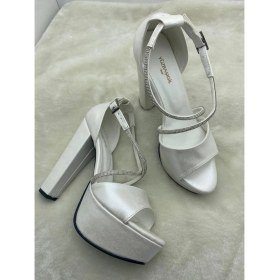 Resim Çiğdem Kundura Çiğdem Sedefli Beyaz Saten Çapraz Taş Bantlı Platform Topuklu Ayakkabı - Sedefli Beyaz - 38 - ST02178-SEDEFLİ Beyaz-38 