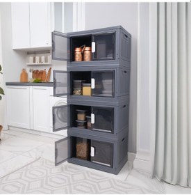 Resim 4 Katlı Çok Amaçlı Katlanır Banyo Mutfak Düzenleyici Dolap, Organizer, Ayakkabılık Gri 
