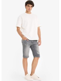 Resim Defacto Slim Fit Dar Kesim Jean Bermuda Şort F4692ax25smnm18 Gri 