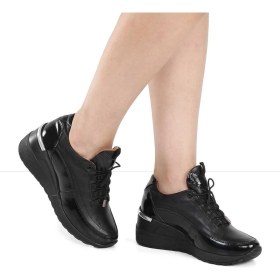 Resim Celal Gültekin Kadın Siyah Dolgu Topuklu Rugan Deri Sneaker 