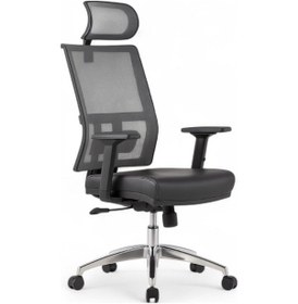 Resim Perla Siyah Fileli - Deri Makam Koltuğu Ofis Koltuğu Siyah 