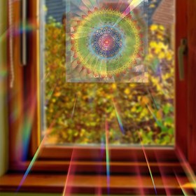 Resim Renkli Mandala Güneş Tutucu Pencere için - Dekoratif PET Film, Boho Stil ve Çubuk Uygulaması, Yıldızlı Prizma Etkisi, Çift Taraflı Tasarım, Ev Dekoru için İdeal 