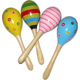 Resim Renkli Ahşap Marakas Boncuklu Ritim Çıngırağı Çocuklar Için Eğitici ve Eğlenceli Müzik Aleti (4 Adet) ( Lisinya ) 