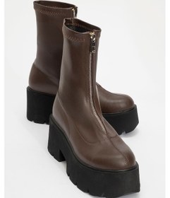 Resim Luvi Shoes Ovil Kahve Cilt Kalın Taban Fermuarlı Kadın Bot Kahverengi Deri 